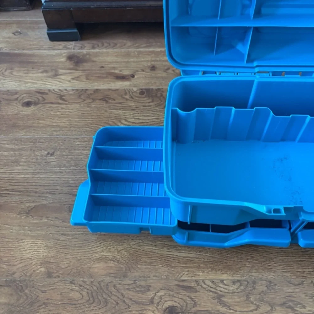 Blue Portable Tool Organizer with Yellow Latch and Handle, craft, Tackle box